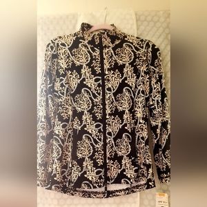 NWT Lulu-B Long Sleeve Zip  Black/White Print Top UPF50+